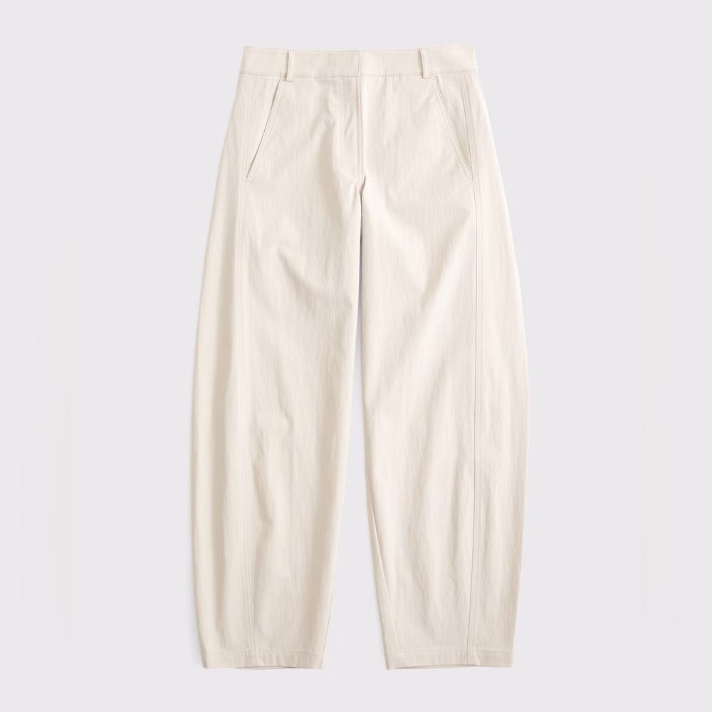 🆕 Abercrombie & Fitch | Mid Rise Barrel Pant | Ash Light Tan Trousers - Picture 6 of 7